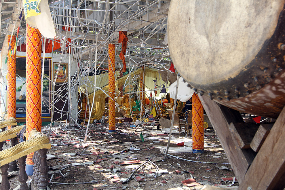 The Tamoan Meanchey Pagoda was damaged by Thai shelling. Hong Raksmey