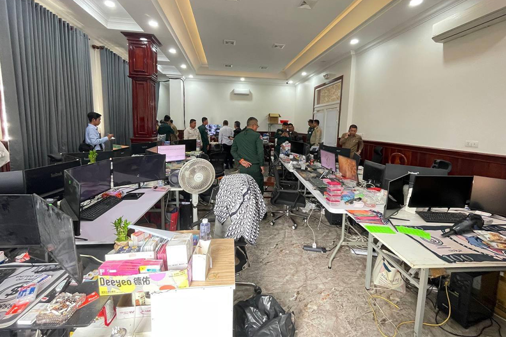 The interior of a scam centre during a raid by the joint task force, under the Commission for Combating Online Scams. Supplied