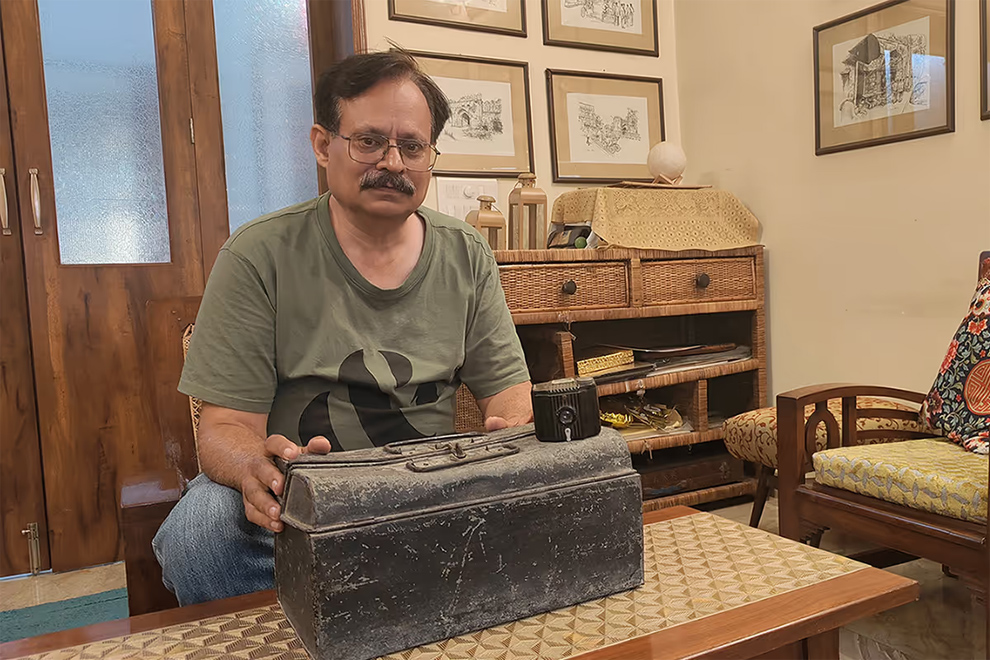 Mr Vikram Kalra with an old trunk that his father had packed clothes into when leaving Lahore for present-day India. ST PHOTO: DEBARSHI DASGUPTA