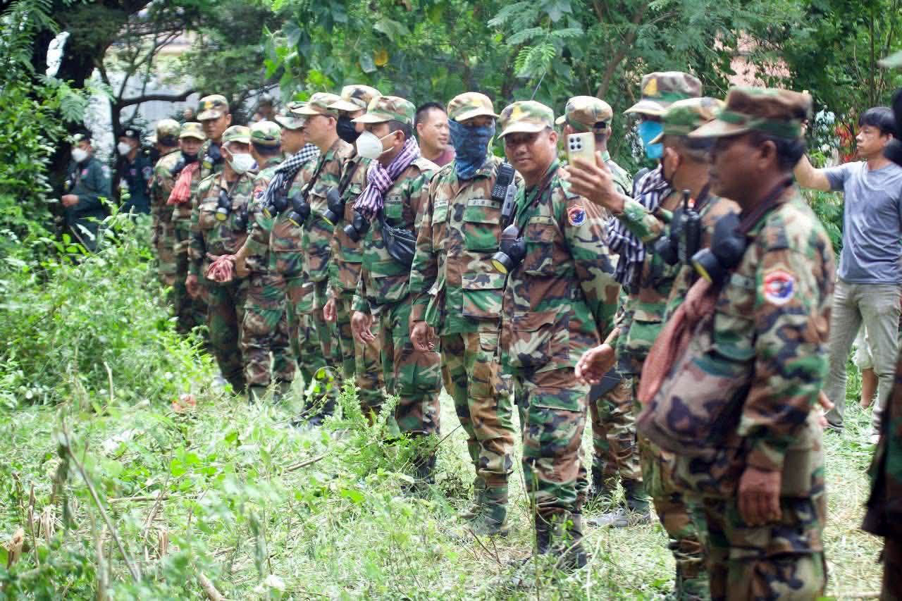 Cambodian soldiers stand along the border to monitor the activities of their Thai counterparts. Supplied
