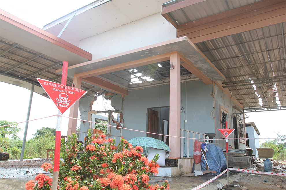A home in Thma Doun village was extensively damaged by Thai shellfire. Hong Raksmey