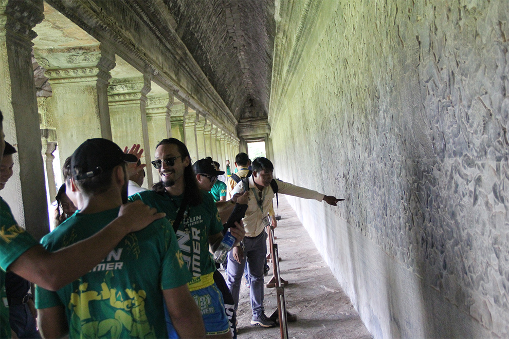The visiting athletes had a chance to see ancient carvings which depict Kun Khmer being performed centuries ago. Chhorn Norn.