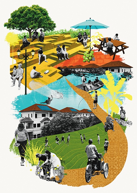 Another piece by a Cambodian artist, titled Solarpunk Borey, tries to imagine the future of housing in Phnom Penh. Supplied