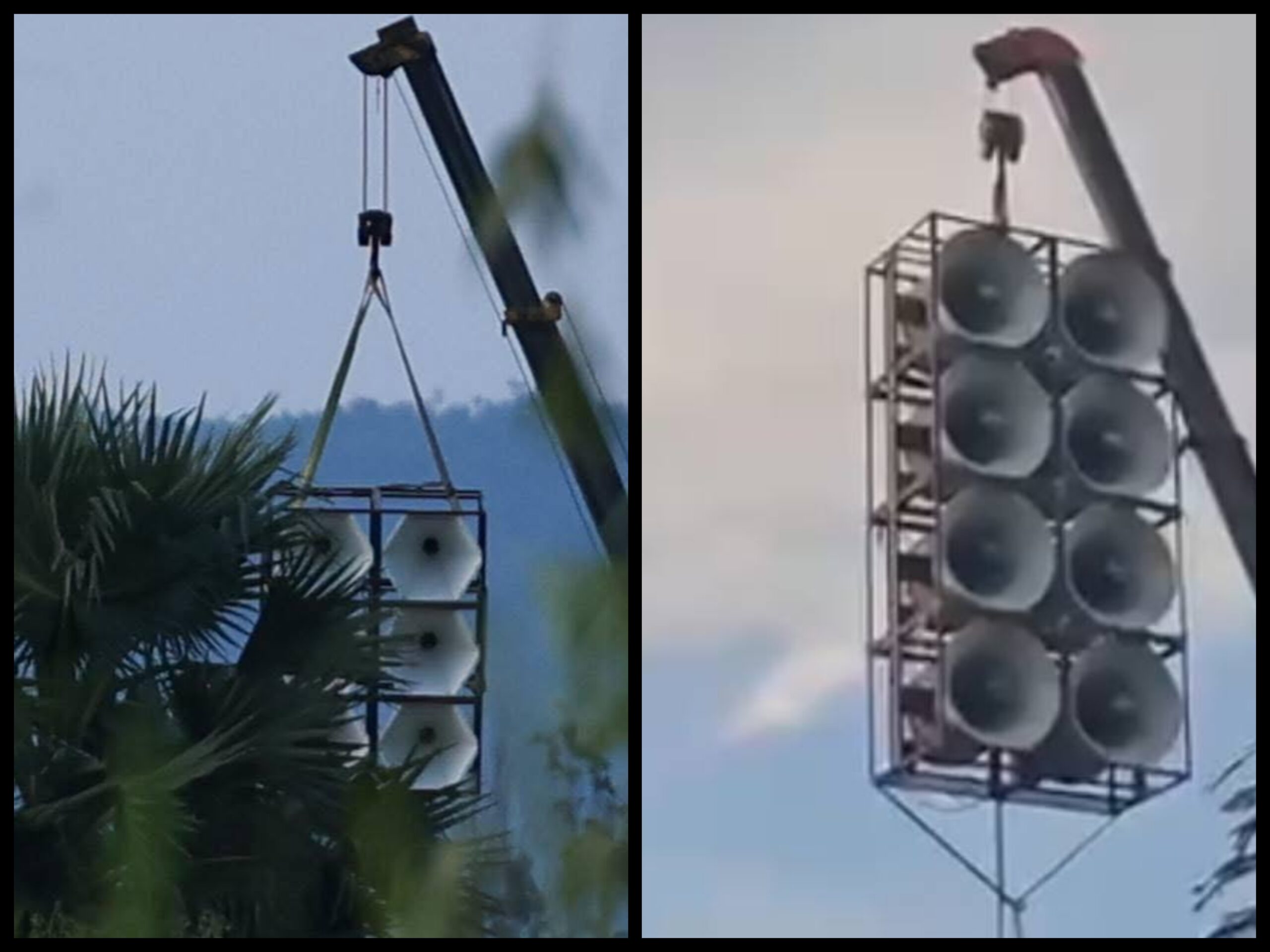 The speakers are craned into position prior to being deployed. AKP