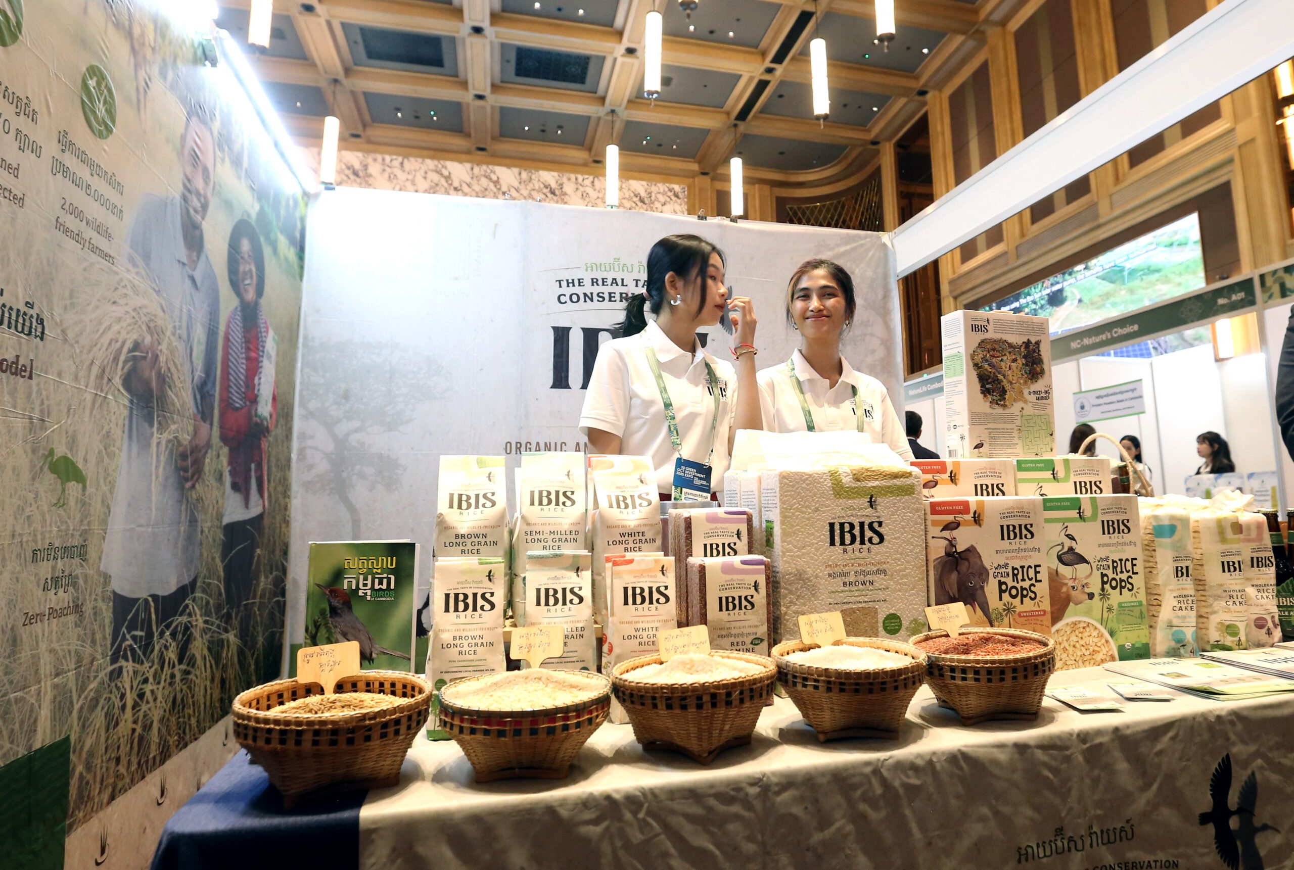 Many of the Kingdom’s sustainable products, including IBIS rice, were on display at the green expo. Hong Raksmey