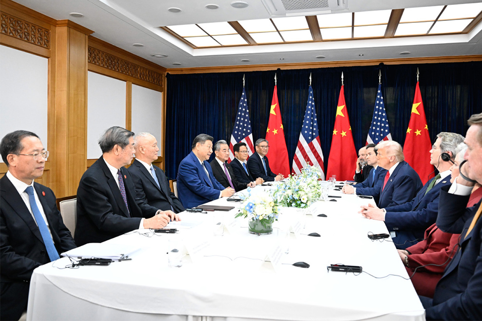 President Xi Jinping meets with US President Donald Trump in Busan, South Korea, Oct 30, 2025. [Photo/Xinhua]