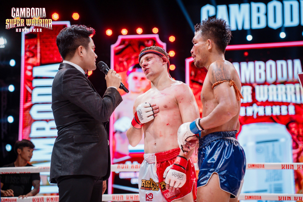 Kry Pilot interviews Rudenko. The Russian fighter announced he will no longer fight Cambodian athletes but instead compete as a representative of Kun Khmer. Cambodia Beer