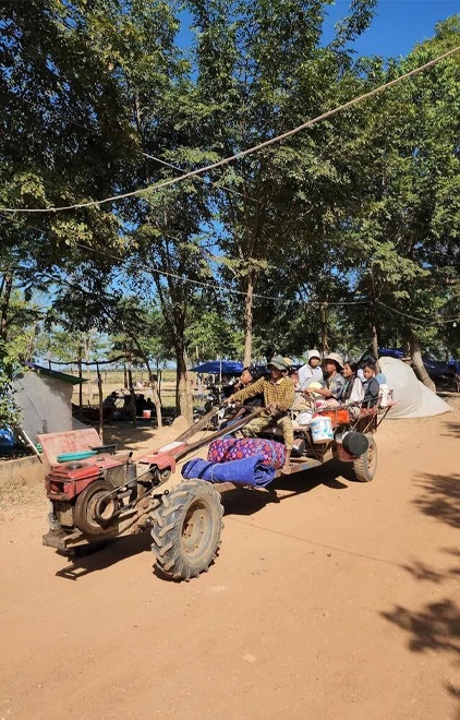 Families packed up belongings and loaded them onto a tractor ready to leave the pagoda grounds further inland towards Siem Reap city as bombs could be heard from the distance. PHOTO: THE STRAITS TIMES