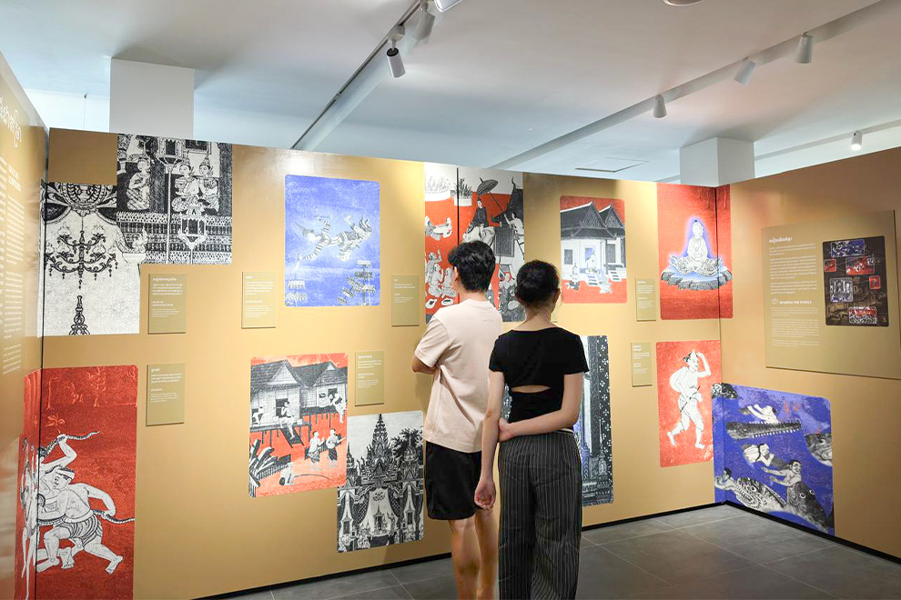 The exhibition centres on early 20th-century murals depicting jātaka scenes — stories of the Buddha’s previous lives. Supplied