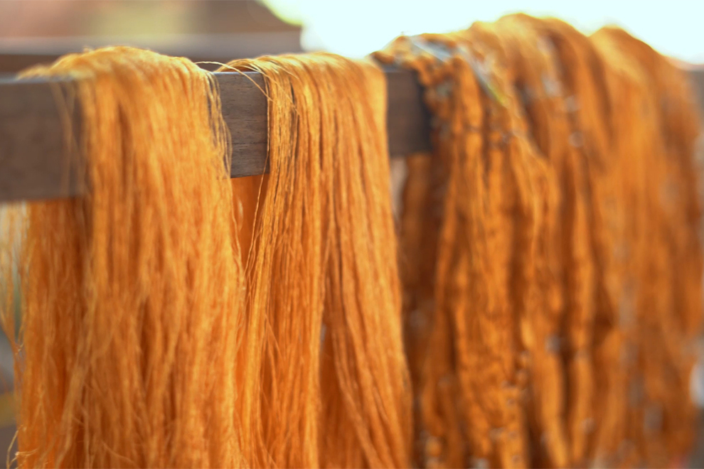 After reeling, the silk is divided into two main types: coarser silk used for krama, garments and bags, and fine “gold silk” threads used to produce phamuong fabric and krama. Supplied