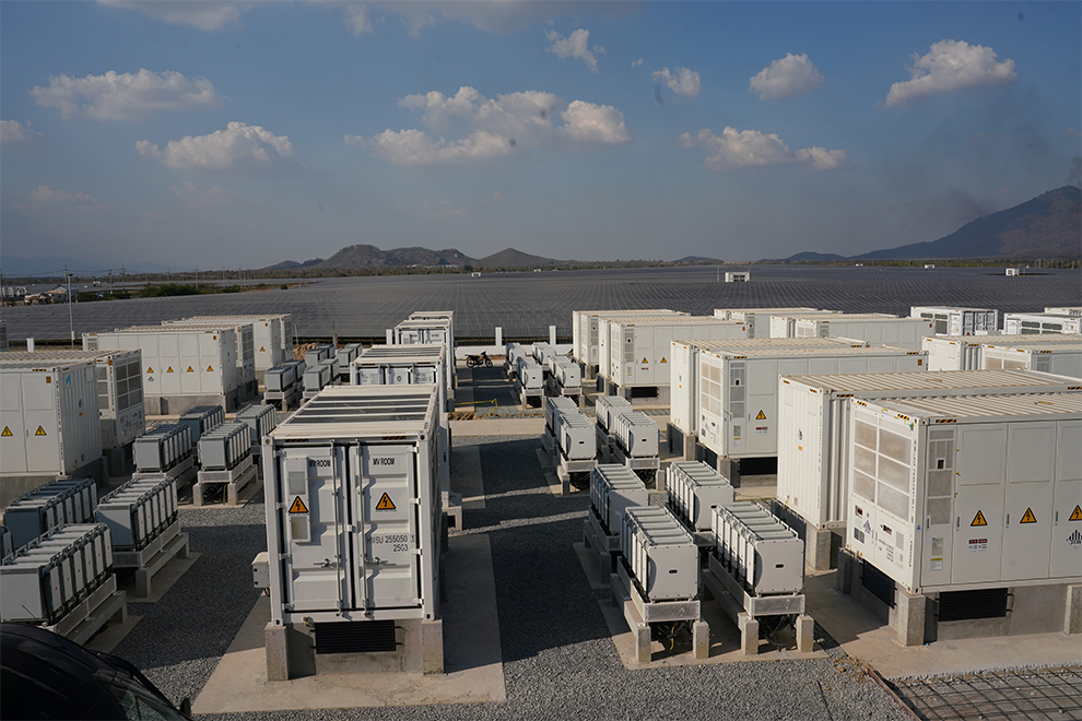 The giant batteries powered by the 100-hectare solar park in Kampong Chhnang province. Hong Raksmey