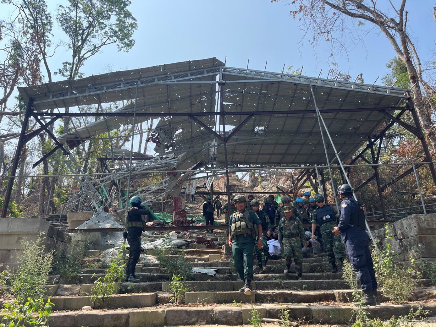 The ASEAN Observer Team (AOT) observed the destruction of infrastructure at the Preah Vihear Temple. Supplied 