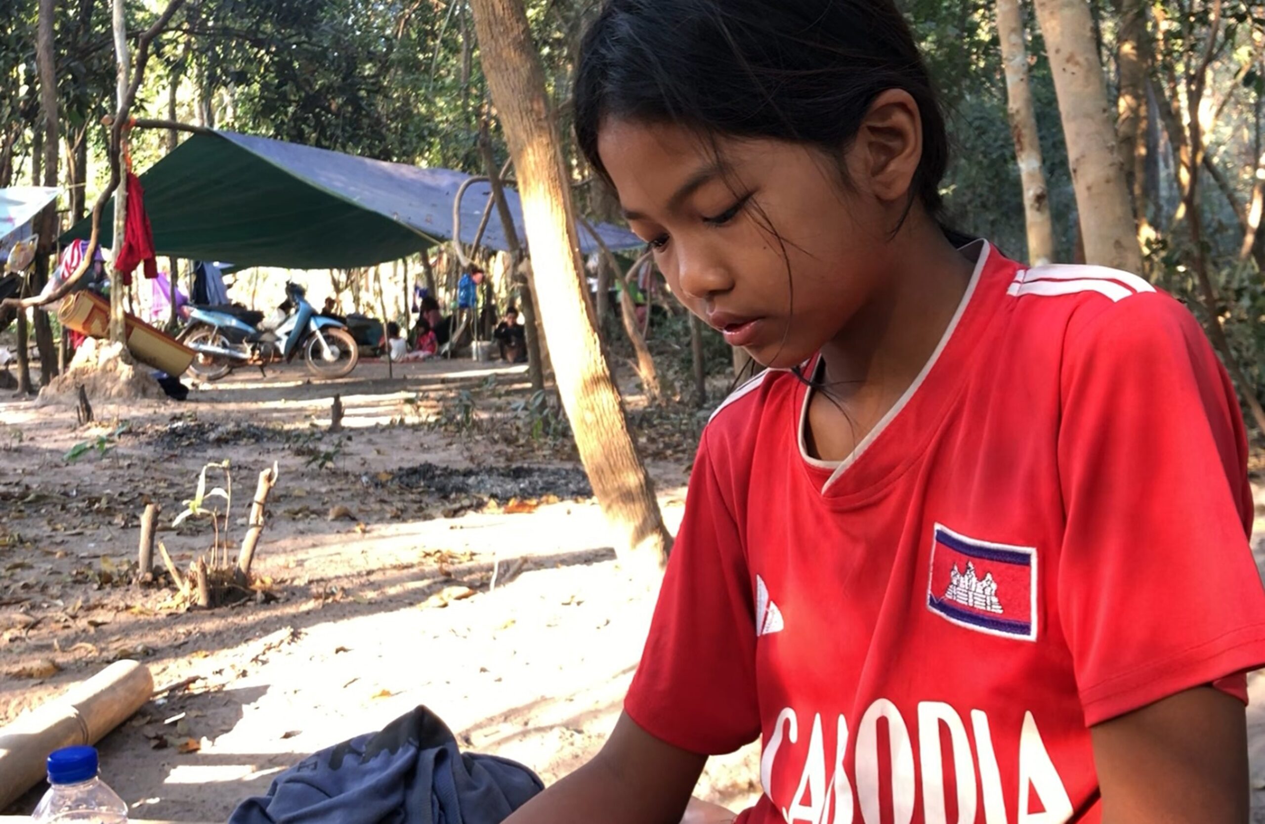 A grade five student who is currently staying at Wat Phnom Preah Deva in Rumchek commune, Banteay Srei district, Siem Reap province. Niem Chheng