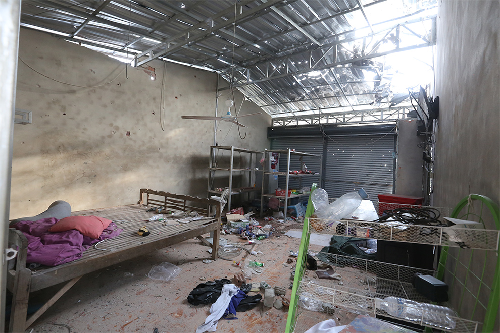 A resident’s house in the Boeung Trakuon area damaged by Thai shelling during the border conflict from December 7–27, 2025. Hong Raksmey