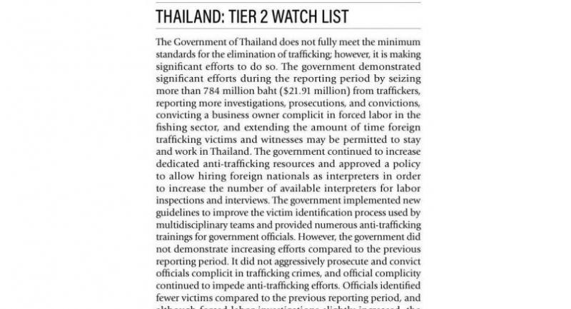 Thailand hopeful of 'Tier 2' in US human trafficking report